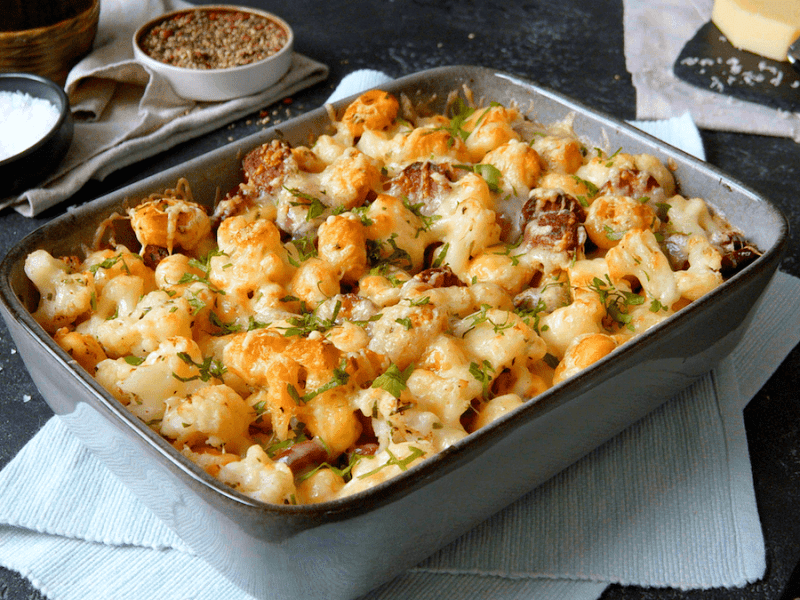 Blumenkohl-Gnocchi-Auflauf mit Cabanossi