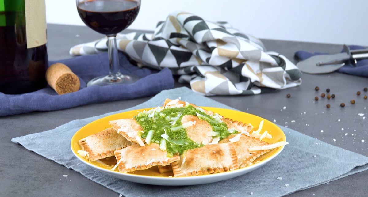 Ravioli aus Toastbrot mit Ricotta und Oliven als FÃ¼Ã¼llung