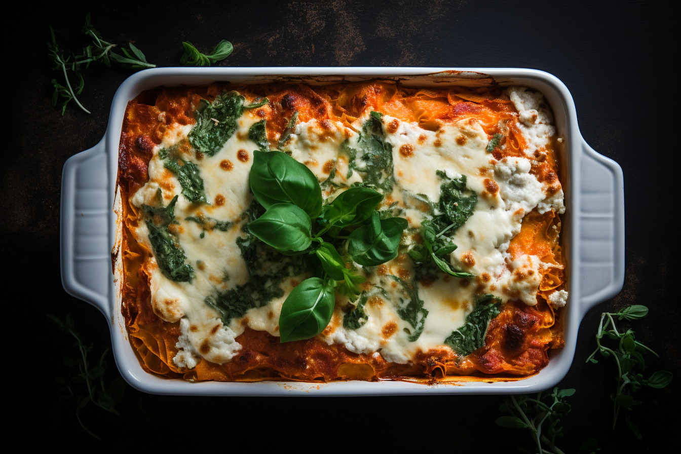 KÃ¼rbis-Lasagne im Herbst mit Ricotta und Spinat.