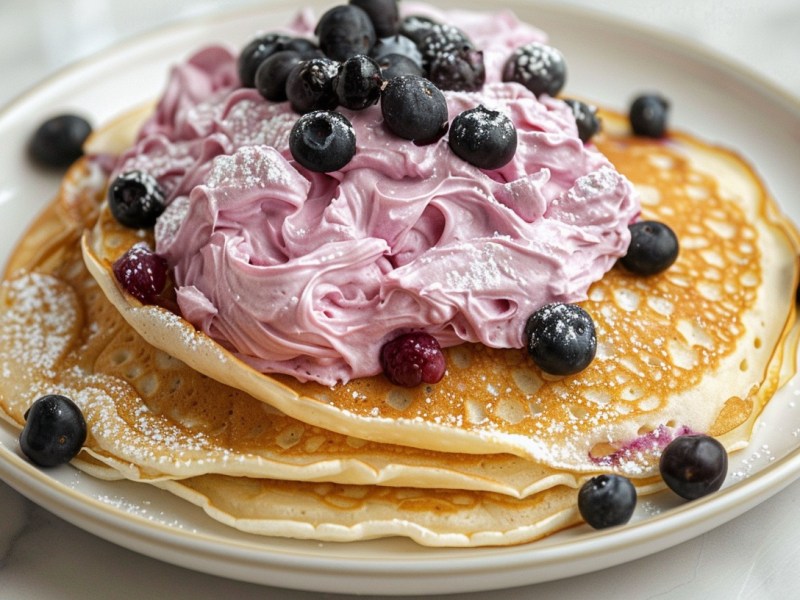 Frühstück für Genießer: Pfannkuchen mit Blaubeercreme