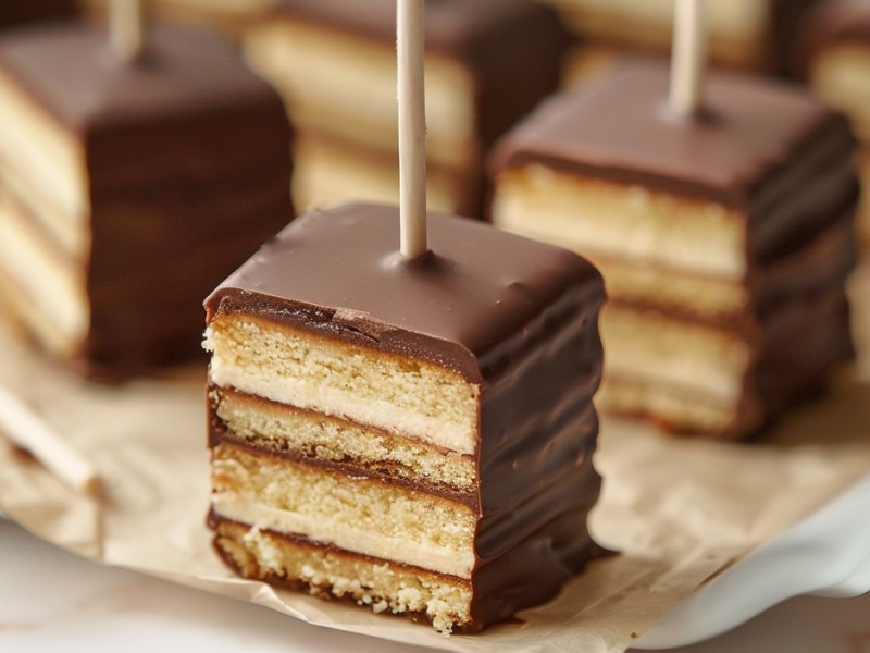 Baumkuchen-Lollies mit Schokoladenüberzug