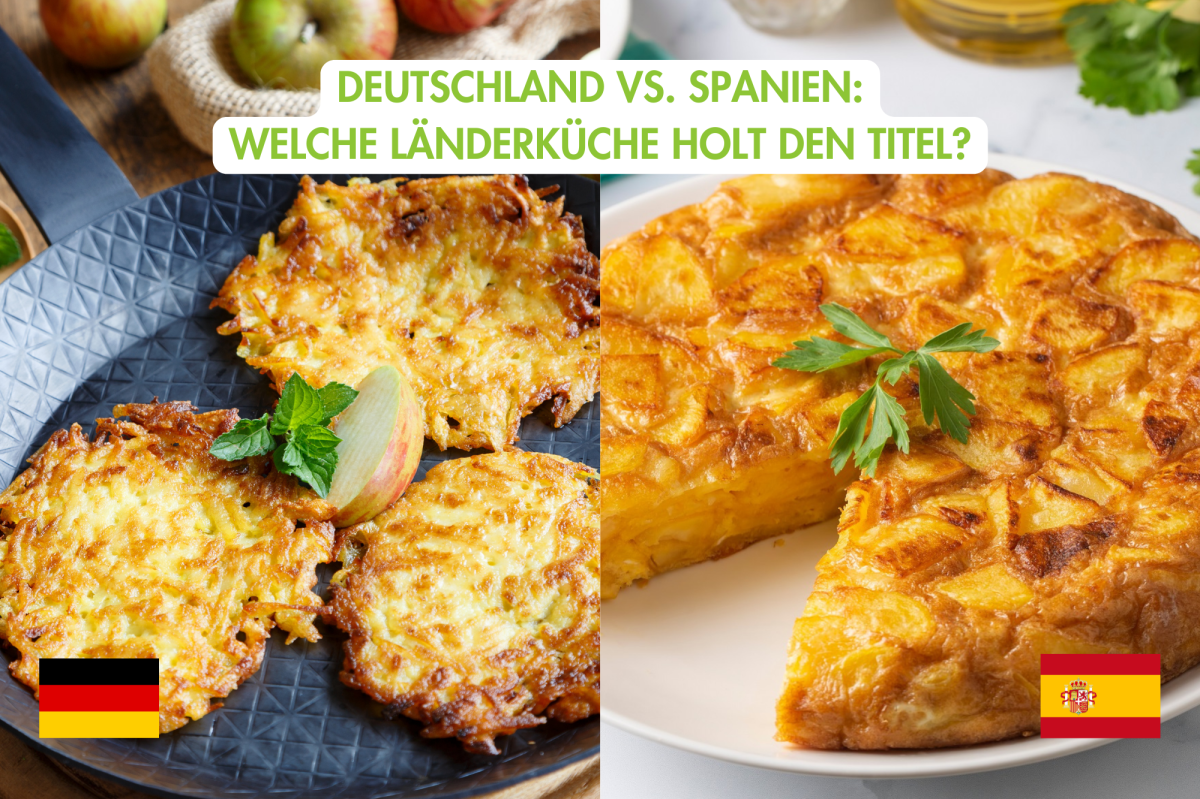 Deutschland gegen Spanien: Kartoffelpuffer und Tortilla de patata gegenübergestellt.