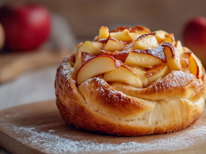 Apfelbrötchen mit Quark auf einem Brett