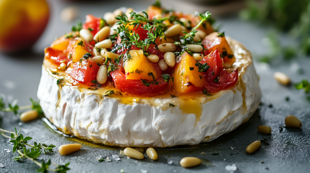 Ofen-Camembert mit Tomaten und Pfirsichen