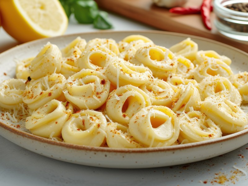 Teller mit Tortellini mit Zitronenbutter