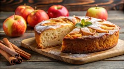 Apple-Sponge-Cake auf einem Schneidebrett