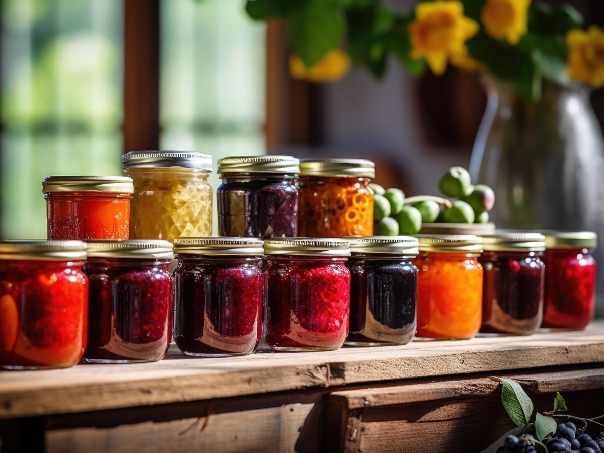 Verschiedene Gläser mit Marmelade auf einem Tisch