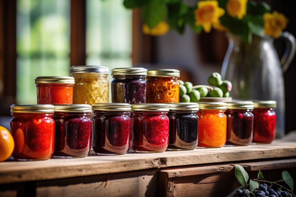 Verschiedene Gläser mit Marmelade auf einem Tisch