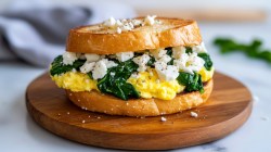 Rührei-Feta-Toast auf einem Brett