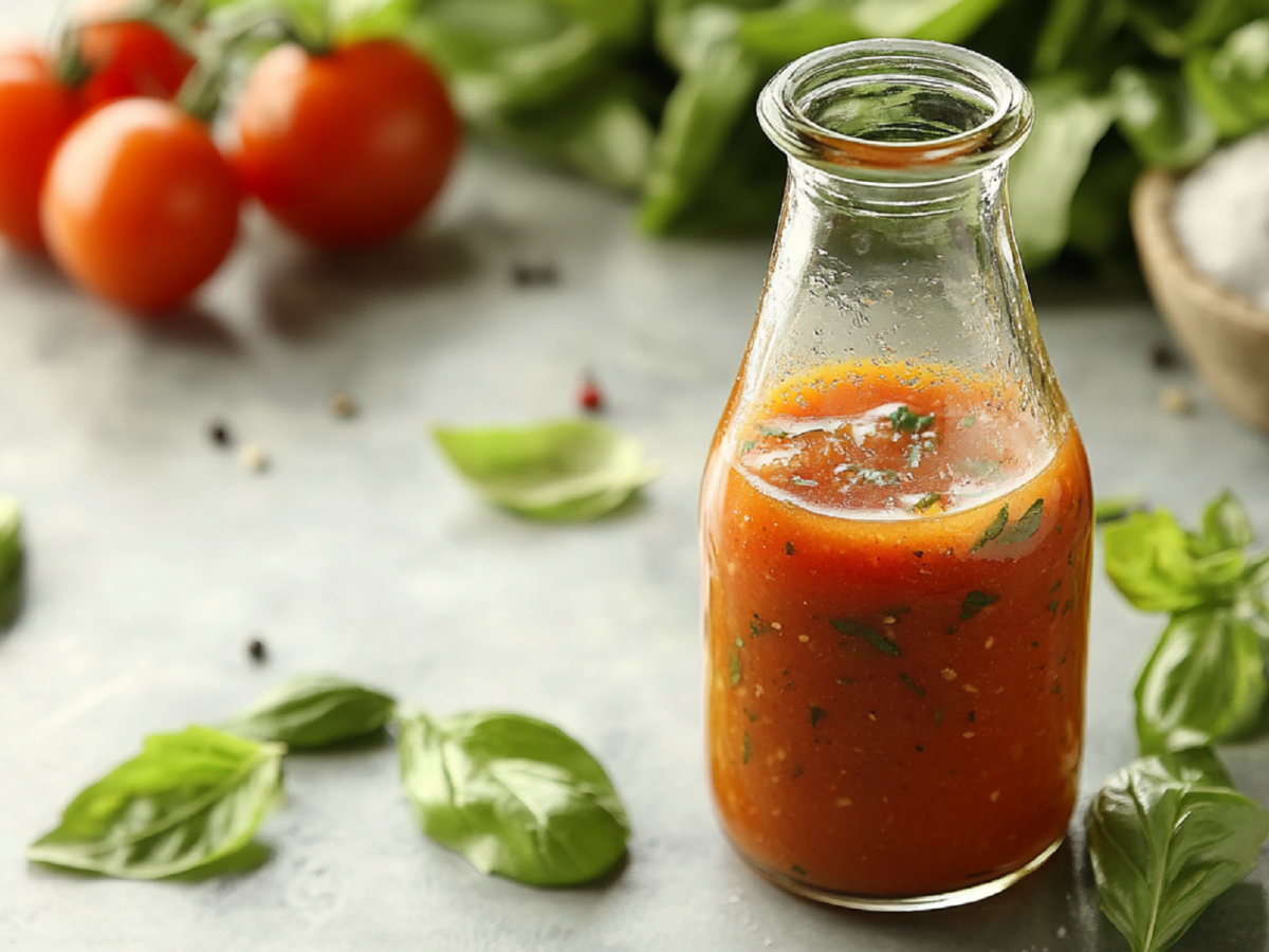 Salatsoße mit mediterranem Geschmack: Tomaten-Basilikum-Vinaigrette