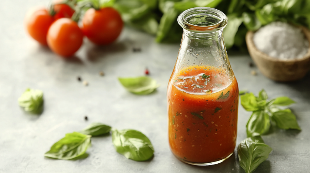 Salatsoße mit mediterranem Geschmack: Tomaten-Basilikum-Vinaigrette