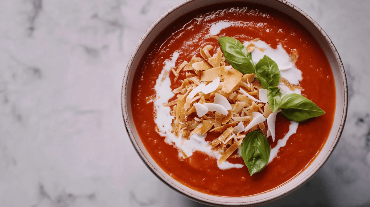 Schale mit Tomaten-Kokos-Suppe