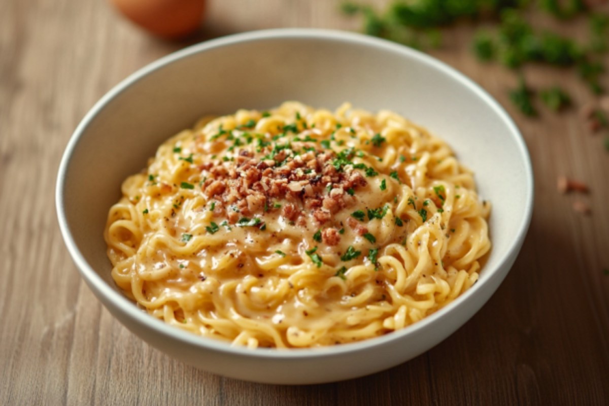 Eine Schüssel Ramen Carbonara.