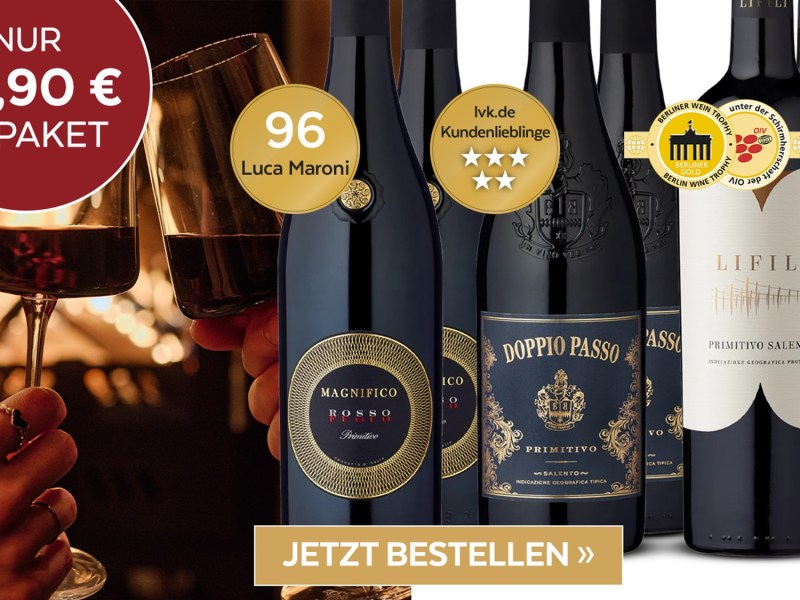 3 x 2 Flasschen Primitivo-Weine im 6er Probierpaket von Ludwig von Kapff für 34,90 €