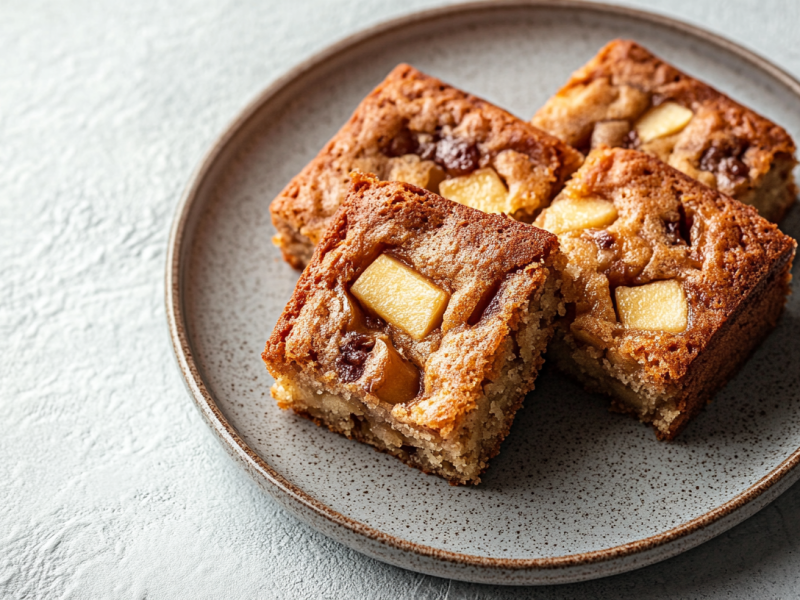 4 Stücke Apfel-Zimt-Kuchen auf einem Teller.