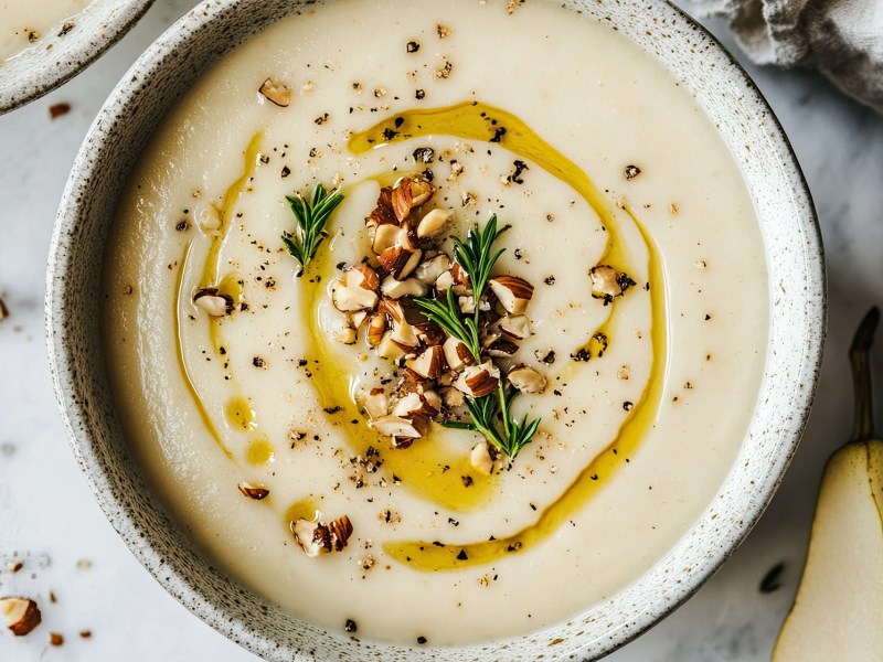 Schale Pastinakencremesuppe mit Haselnuss-Crunch