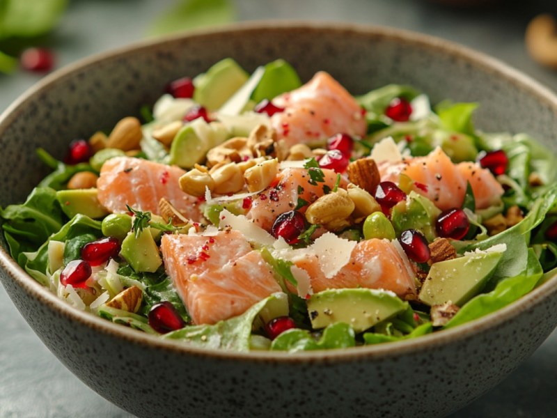 Eine Schüssel Wirsing-Lachs-Salat.