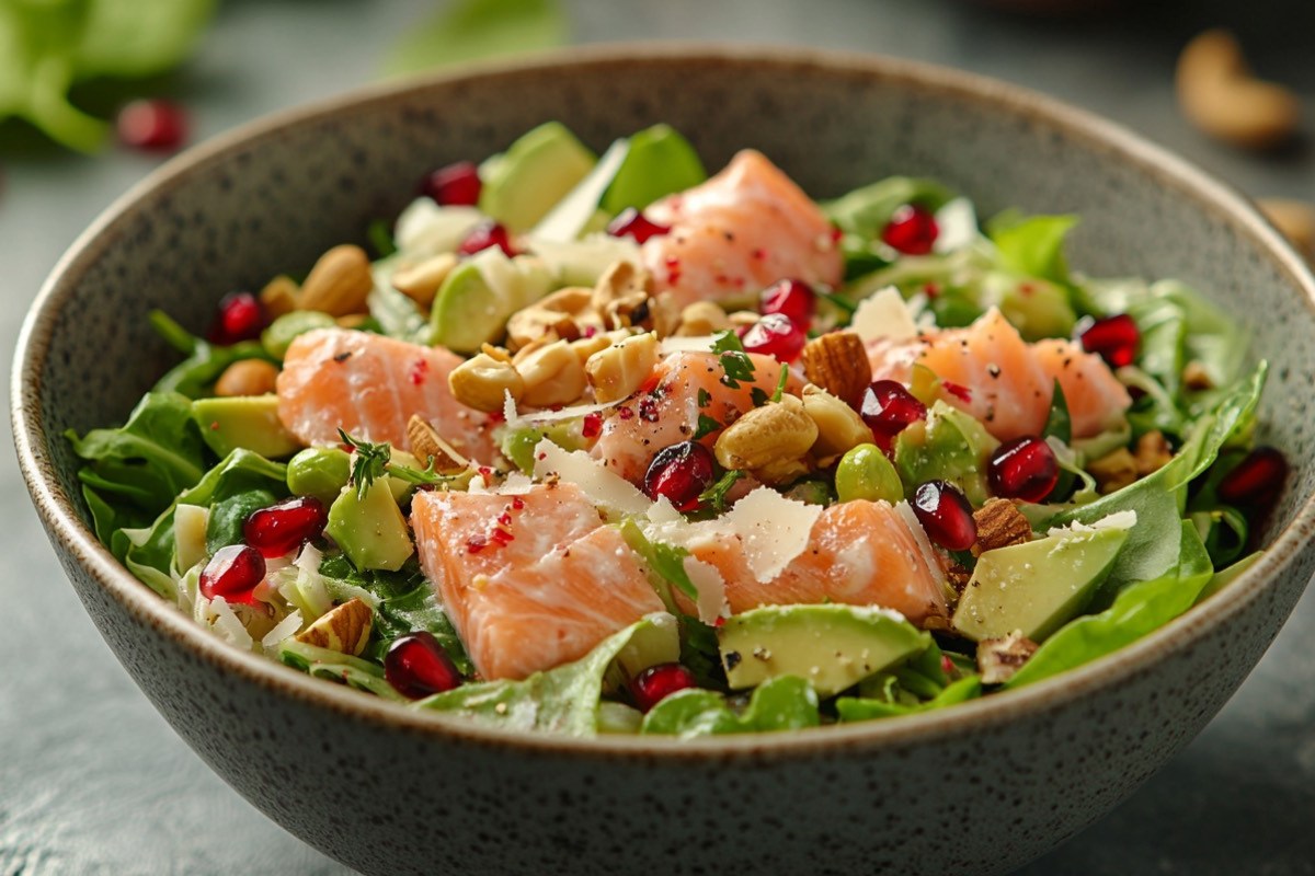 Eine Schüssel Wirsing-Lachs-Salat.