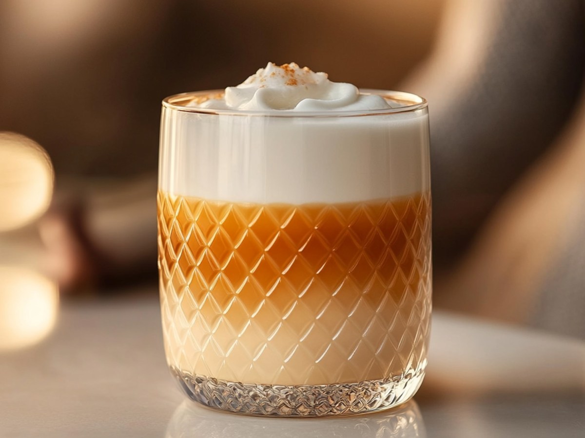 Ein Glas mit EierlikÃ¶r-Macchiato