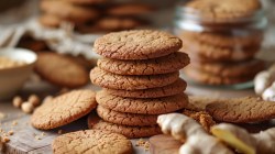 Ingwerplätzchen auf einem Tisch, frische Ingwerknolle