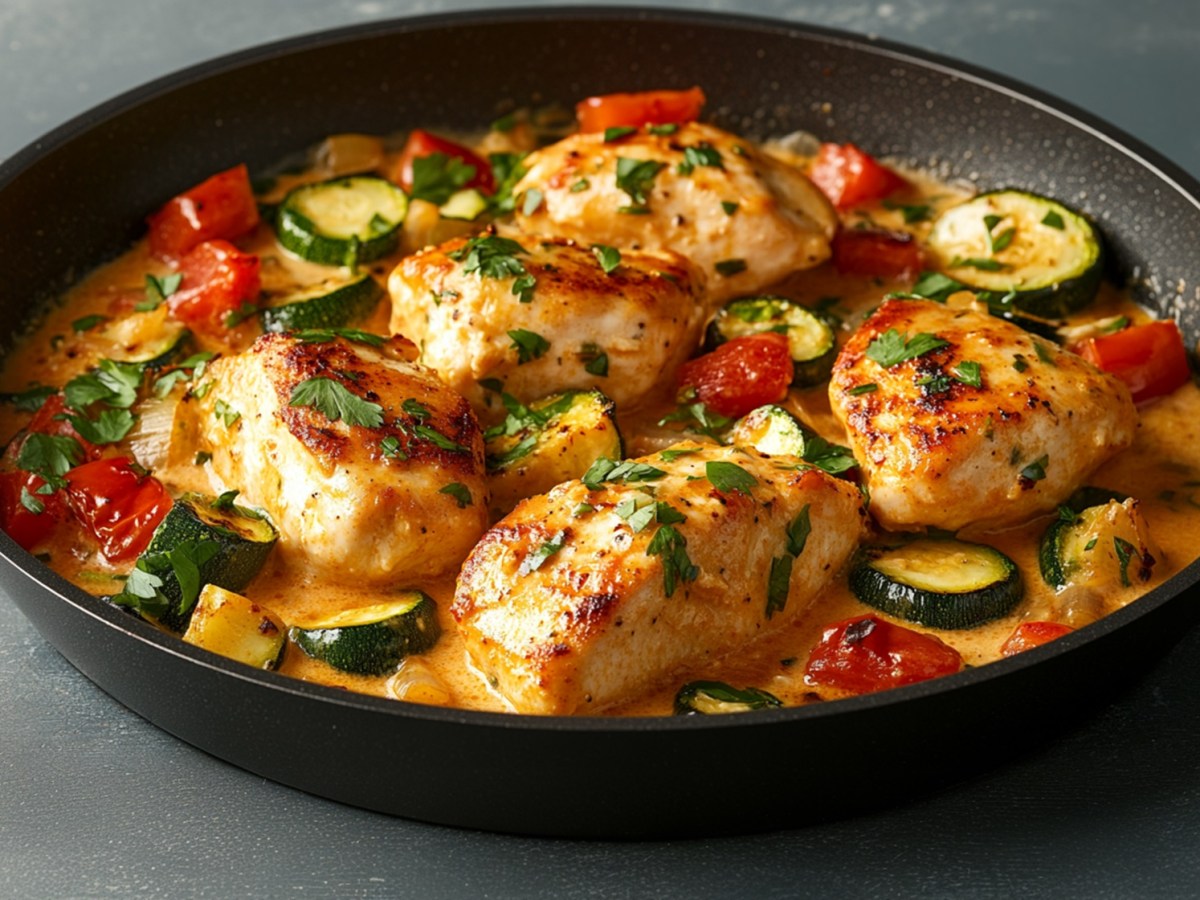 Hähnchenbrust in Zucchini-Sahne-Soße: schnelles Mittagessen für die Familie