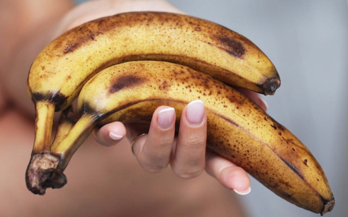 Reife Bananen verwerten: Frauenhand hält reife Bananen.