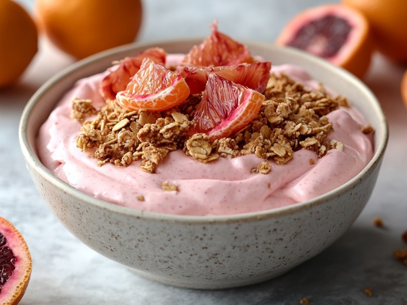 Schale mit Blutorangen-Quark mit Granola