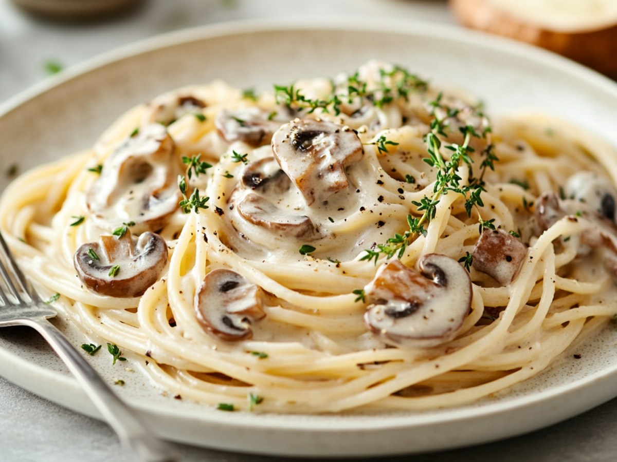 Blitzrezept für schnelle Champignon-Nudeln mit Crème fraîche