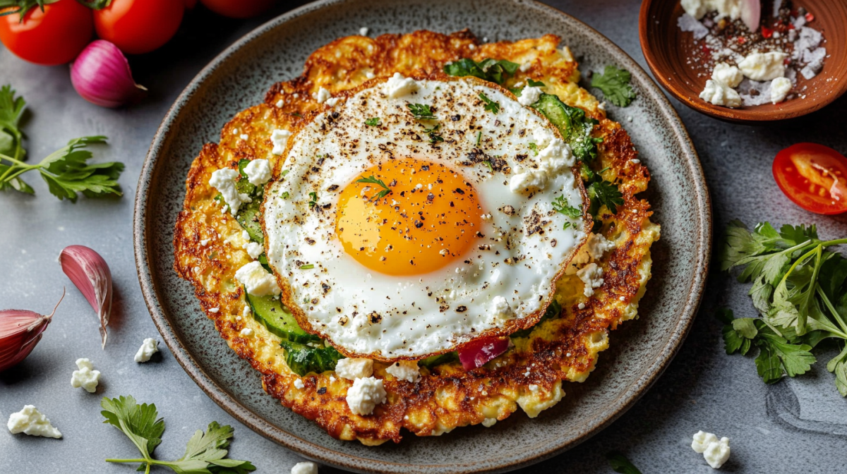 Feta-Spiegelei mit knuspriger Käsekruste.