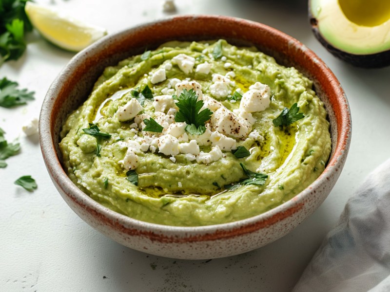 Schale mit Avocado-Feta-Dip