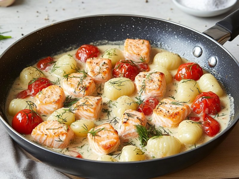 Lachs-Gnocchi-Pfanne: einfaches One-Pan-Gericht