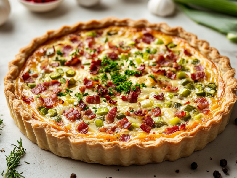 Quiche ganz klassisch: Lauch-Speck-Quiche mit Schmand und saurer Sahne