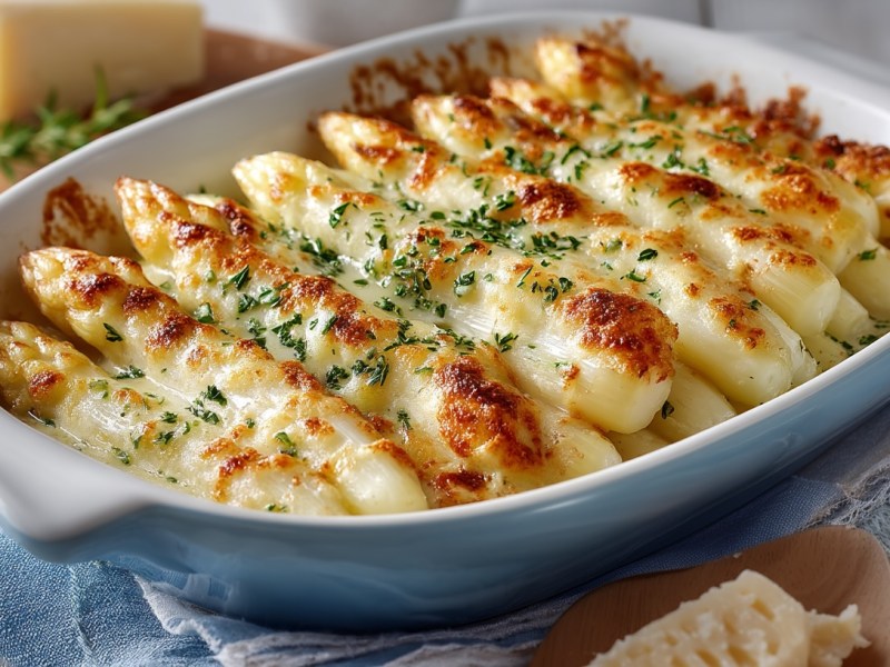 Parmesan-Spargel aus dem Ofen mit cremiger Soße