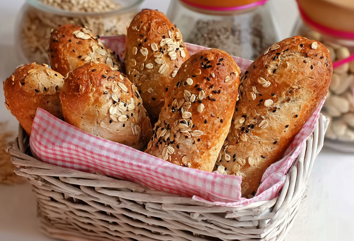 Müslistangen, angerichtet in einem Brotkorb.